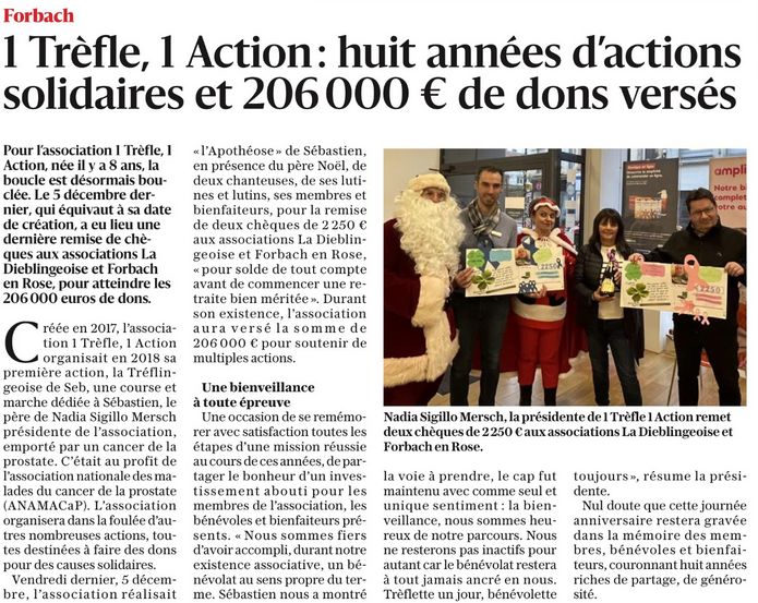 1 trèfle, une action n'oublie pas Forbach en rose 11 Décembre 2025